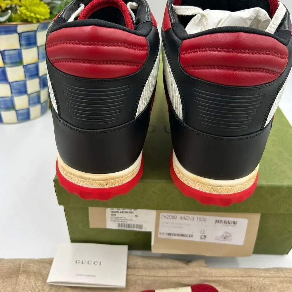 Men’s Gucci MAC 80 high top Leather sneakers Size 12 made in Italy - Picture 6 of 9